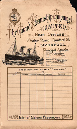Front Cover - 1898-09-03 Passenger Manifest for the RMS Campania