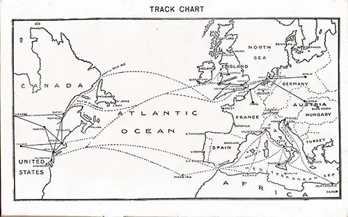 Track Chart of the Atlantic Ocean for the Cunard Line RMS Carmania, 1913.