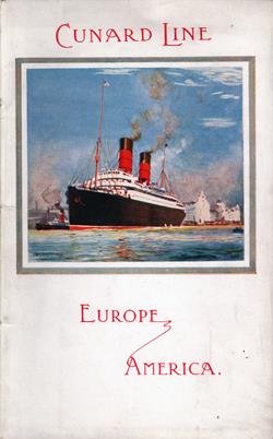 Front Cover of a Saloon Passenger List for the RMS Laconia of the Cunard Line, Departing Tuesday, 11 June 1912 from Liverpool to Boston via Queenstown (Cobh)