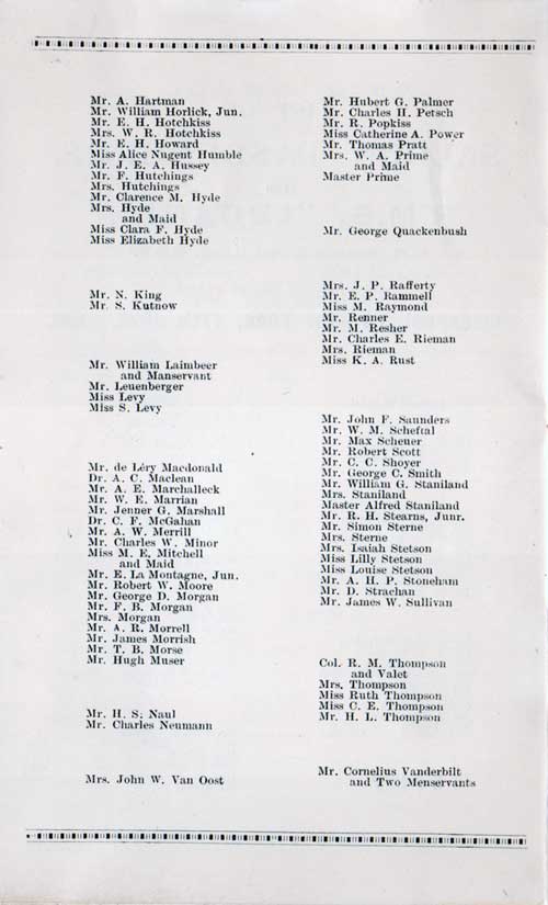 This Voyage on the RMS Lucania of the Cunard line, 17 June 1899 Had Notable Passengers (VIP Travelers) including Mr. Cornelius Vanderbilt.