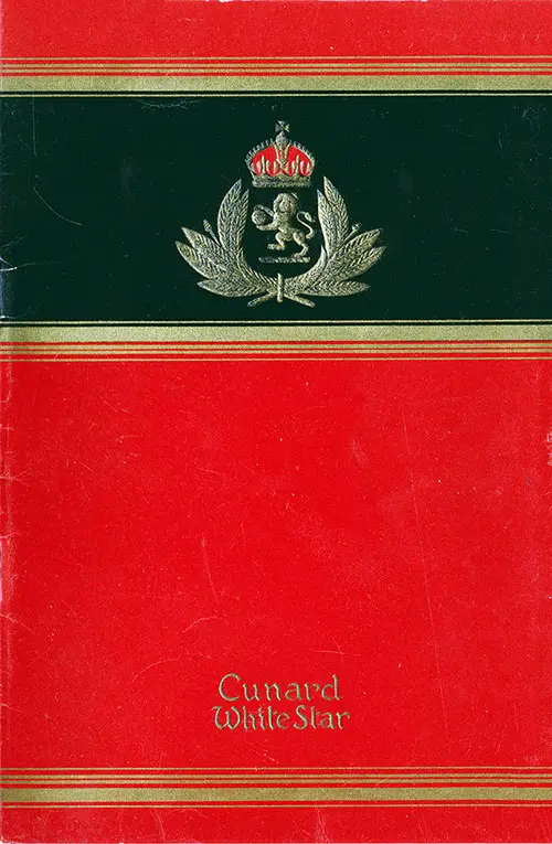 Cover of a Cabin Passenger list for the RMS Queen Elizabeth of the Cunard Line, Departing Thursday, 13 February 1947 from Southampton to New York