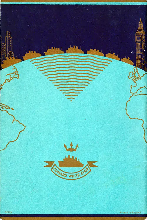 Back Cover, RMS Queen Elizabeth Tourist Passenger List, 24 May 1947.