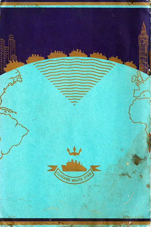 Back Cover, RMS Queen Elizabeth Tourist Passenger List, 11 September 1947.