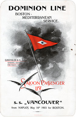 1903-05-16 Passenger Manifest for the SS Vancouver