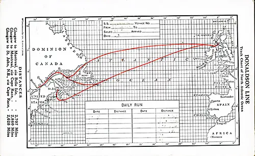 Track Chart and Memorandum of Daily Log (Unused) for the SS Cassandra of the Donadlson Line, 29 August 1914.