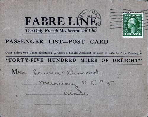 Front Cover, TSS Canada Passenger List - 16 April 1914