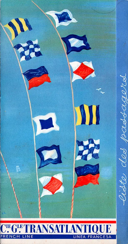 Front Cover - Passenger List, French Line, SS Ile de France, 15 July 1939