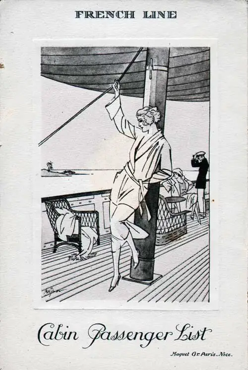 Back Cover, Passenger List, SS Lafayette, CGT French Line, September 1922