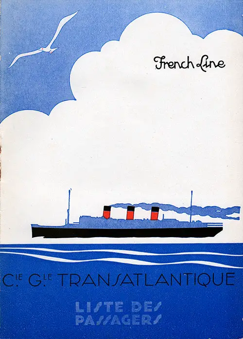 Front Cover - Passenger List, French Line, SS Lafayette, 17 June 1936