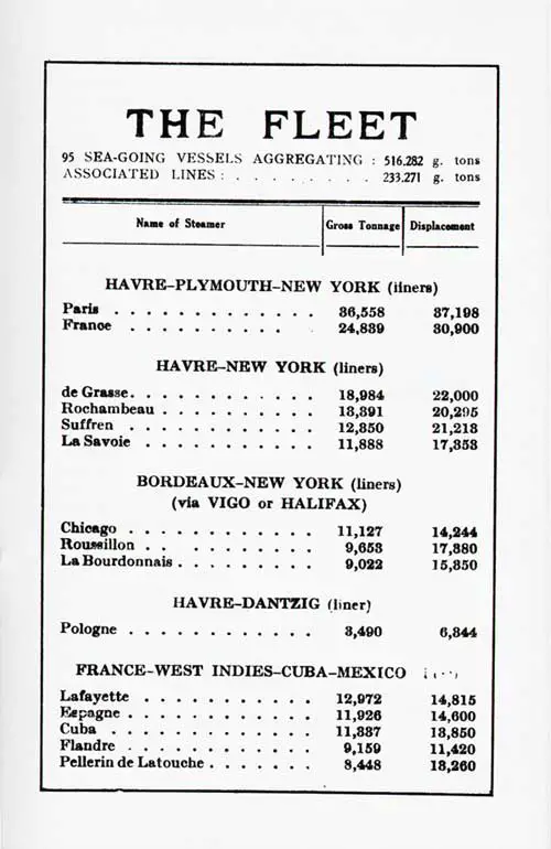 CGT French Line Fleet List, 1926. Part 1 of 4.