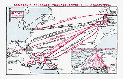 Back Cover - CGT French Line Atlantic Ocean Track Chart