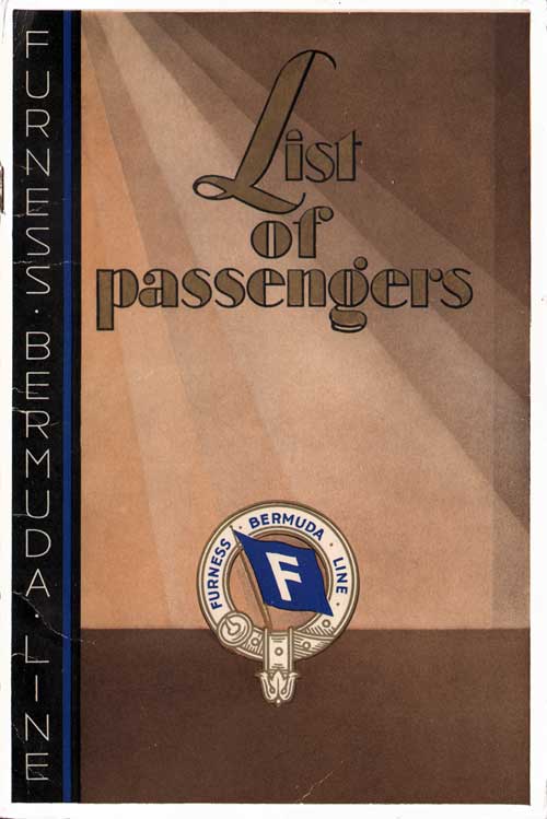 Front Cover - 17 October 1931 Passenger List, TSS Franconia, Furness Berbuda Line