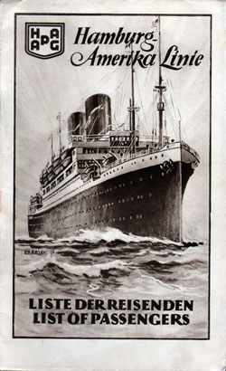 Passenger Manifest, SS Albert Ballin, Hamburg America Line, August 1926