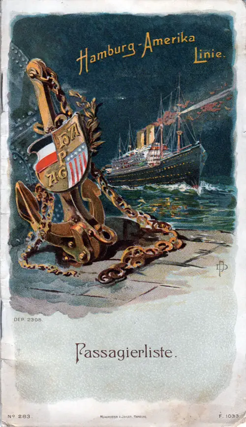 Passenger Manifest, SS Amerika, Hamburg America Line, August 1907