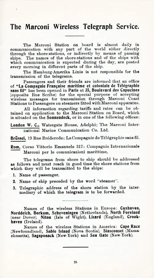 The Marconi Wireless Telegraph Service, 1910.