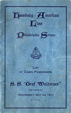 1911-05-24 Passenger Manifest for the SS Graf Waldersee