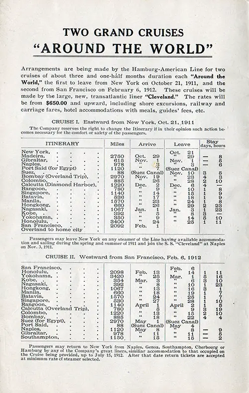 Two Grand Cruises "Around the World," 1911.