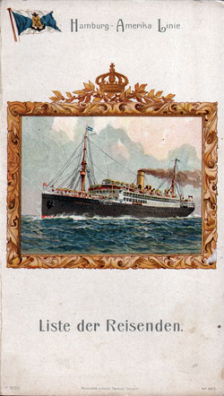 Passenger List, SS König Wilhelm II, Hamburg America Line, September 1909, Boulogne to Rio de Janeiro