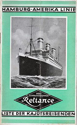 1927-07-30 Passenger Manifest for the SS Reliance