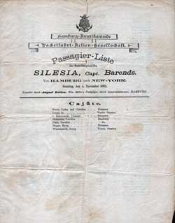 1883-11-04 Passenger Manifest of SS Silesia