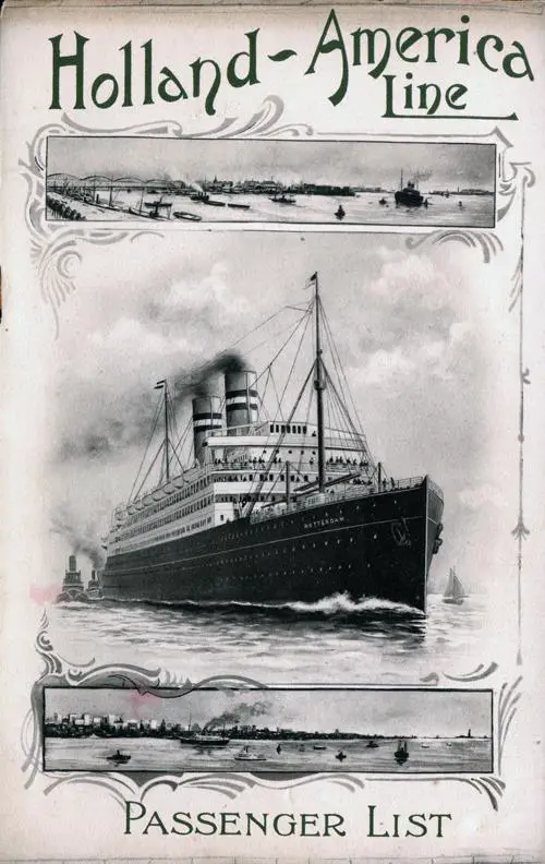 Passenger List, TSS Nieuw Amsterdam, Holland-America Line, September 1910, Rotterdam to New York - Front Cover