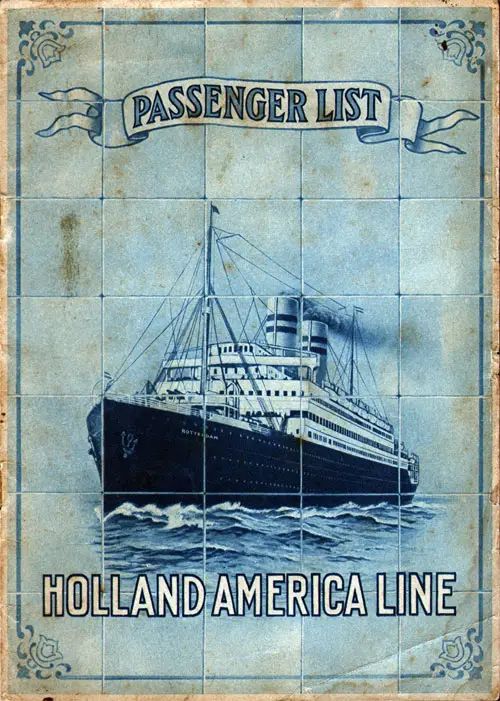 Front Cover of a Cabin Passenger List for the TSS Nieuw Amsterdam of the Holland-America Line, Departing 4 June 1921 from New York to Rotterdam via Plymouth and Boulogne-sur-Mer