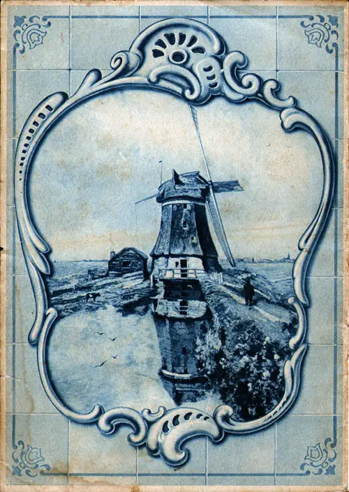 Back Cover of a Cabin Passenger List for the TSS Nieuw Amsterdam of the Holland-America Line, Departing 4 June 1921 from New York to Rotterdam via Plymouth and Boulogne-sur-Mer.