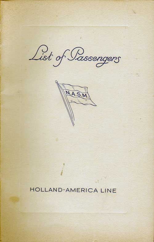 1938-08-27 Passenger Manifest for the TSS Nieuw Amsterdam