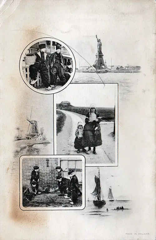 Back Cover of a Cabin Passenger List for the TSS Noordam of the Holland-America Line, Departing Tuesday, 19 June 1912 from New York to Rotterdam via Boulogne-sur-Mer.