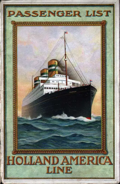 Front Cover of a Cabin Passenger List for the SS Rotterdam of the Holland-America Line, Departing 15 October 1914 from Rotterdam to New York