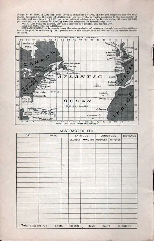 Track Chart and Abstract of Log (Unused) for the SS Rotterdam, 15 October 1914.