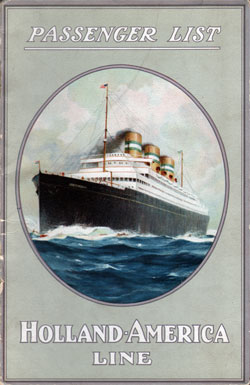 Passenger Manifest, Holland America SS Rotterdam August 1921 - Front Cover