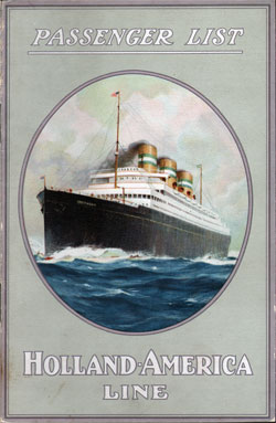 Front Cover of a Cabin Passenger List for the SS Rotterdam of the Holland-America Line, Departing 17 October 1922 from Rotterdam to New York via Boulogne-sur-Mer and Plymouth
