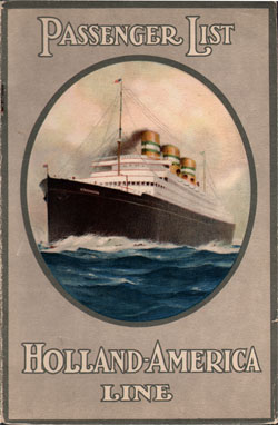 Passenger Manifest Cover, September 1929 Westbound Voyage - TSS Rotterdam