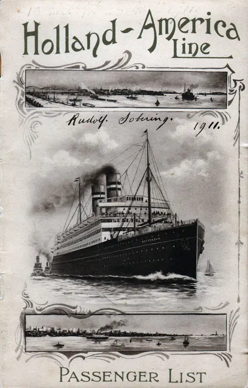 Passenger Manifest, SS Ryndam, Holland-America Line, May 1911, Rotterdam to New York - Front Cover