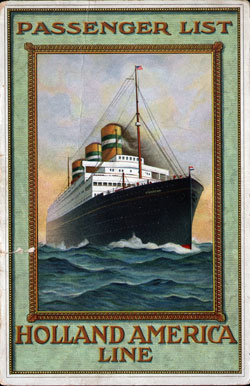 Passenger Manifest Cover, October 1914 Westbound Voyage - SS Ryndam