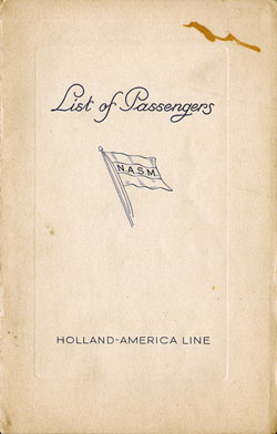 Passenger LManifestist Cover, July 1937 Westbound Voyage - TSS Statendam 