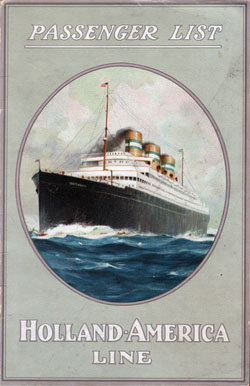 Passenger Manifest, Holland America Line - SS Veendam - Front Cover