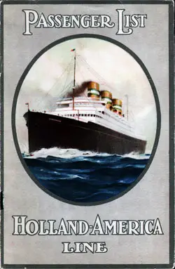 Passenger Manifest Cover, September 1929 Westbound Voyage - TSS Volendam