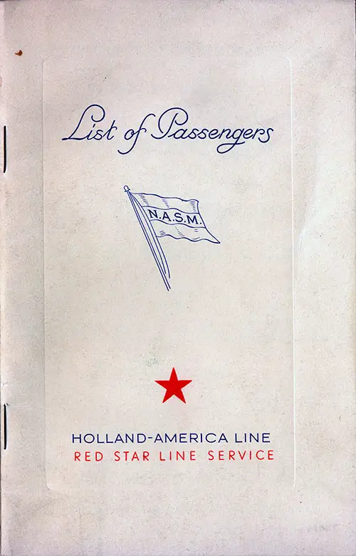 1939-09-09 Passenger Manifest for the SS Volendam