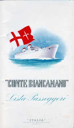 Passenger Manifest, Italia SS Conte Biancamano Sep 1950