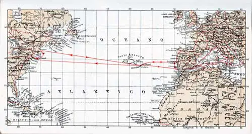 Italia Line Route Map, 1938, SS Rex Passenger List 9 August 1938.