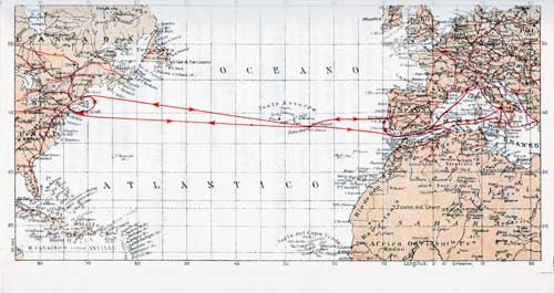 Italia Line Route Map, 1939. SS Rex Passenger List, 6 October 1939.