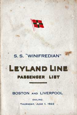 1922-06-01 Passenger Manifest for the SS Winifredian