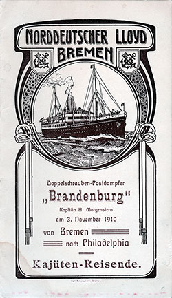 1910-11-03 Passenger Manifest for the SS Brandenburg