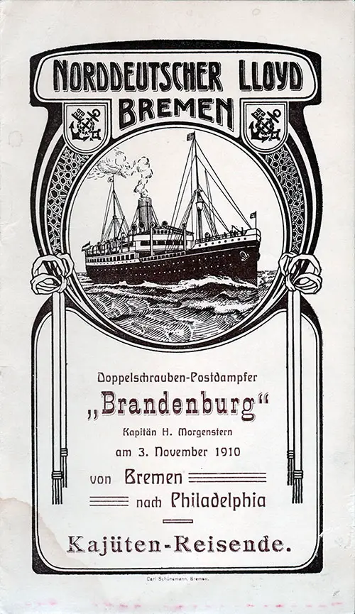 1910-11-03 Passenger Manifest for the SS Brandenburg
