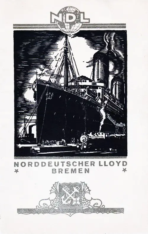 Front Cover of a Cabin Passenger List for the SS Bremen of the North German Lloyd, Departing Saturday, 7 April 1923 from Bremen to New York