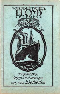 Front Cover of a Third Class Passenger List for the SS Bremen of the North German Lloyd, Departing Saturday, 27 February 1926 from Bremen to New York via Queenstown (Cobh)