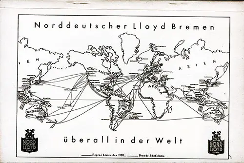 Back Cover of a Tourist and Third Class Passenger List from the SS Bremen of the North German Lloyd, Departing Tuesday, 23 June 1936 from Bremen to New York