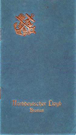 Front Cover, First Cabin Passenger List for the SS Grosser Kurfürst of the North German Lloyd, Departing Saturday, 10 April 1909 from Genoa to New York.